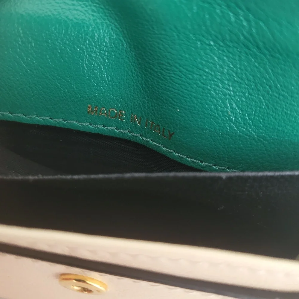 Marni Colorblock Leather Card Case Wallet‎ Green Cream Snap Accordion Italy